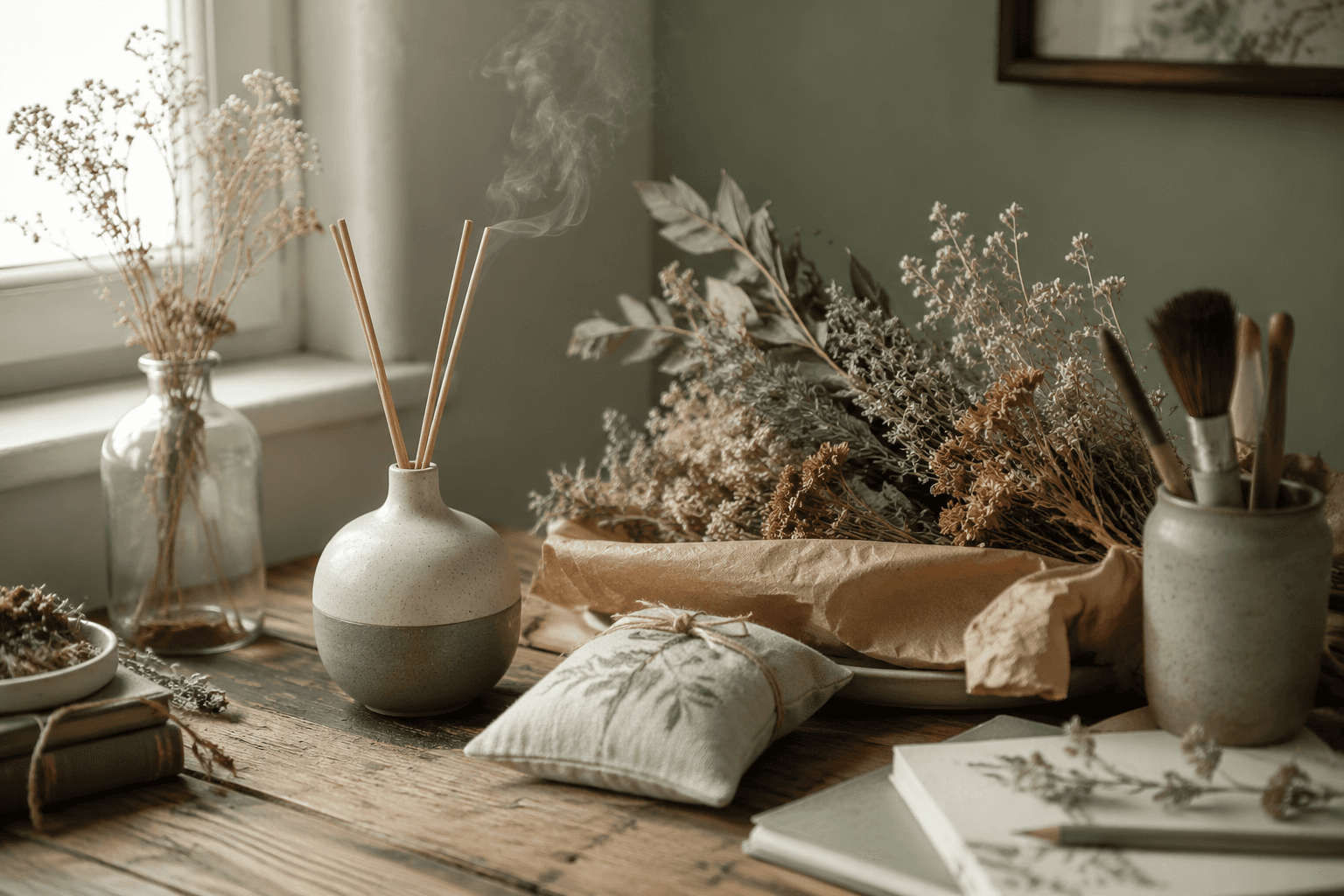 Home fragrance styled in a calm interior